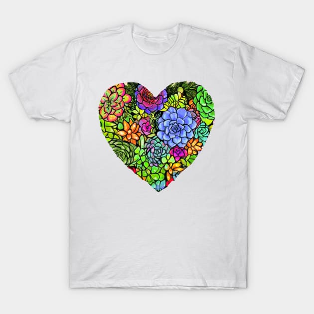 Christmas Succulent Pattern Heart T-Shirt by artbysavi